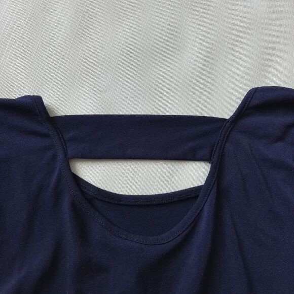 NY Collection Navy Blue Half Sleeve Asymmetrical Stretchy Blouse Women's Large - Picture 12 of 12